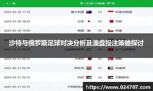 沙特与俄罗斯足球对决分析及澳盘投注策略探讨